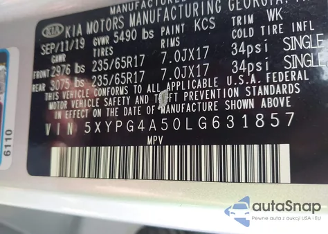 2020 Kia Sorento 3.3L Lx from USA, damaged, VIN 5XYPG4A50LG631857